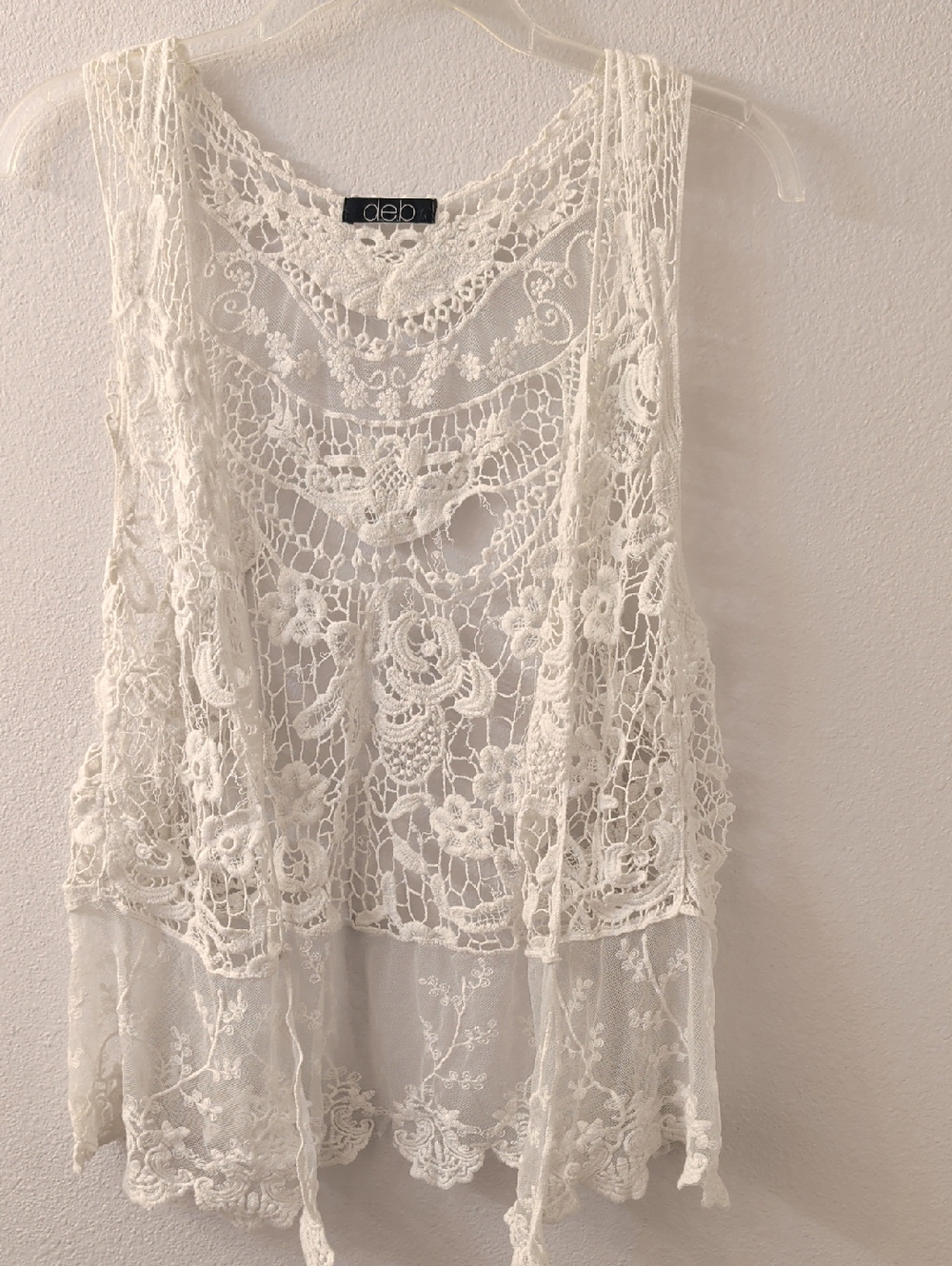 Deb White Crochet Floral Lace Overlay Vest